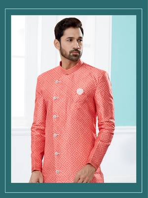 Jackard digital printed with thread work indowestern sherwani set 2