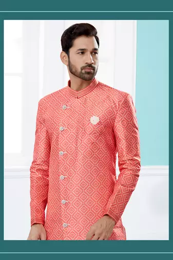 Jackard digital printed with thread work indowestern sherwani set