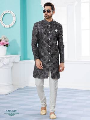 Jackard digital printed with thread work indowestern sherwani set 1