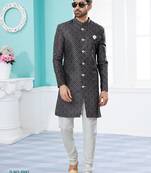 Jackard digital printed with thread work indowestern sherwani set