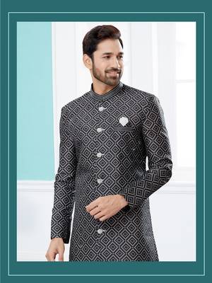 Jackard digital printed with thread work indowestern sherwani set 2