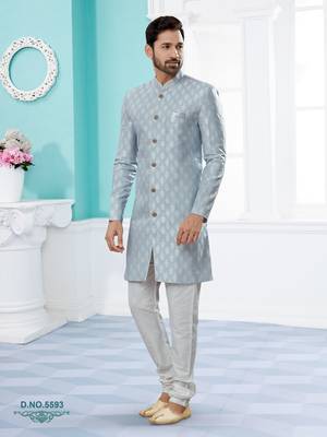 sky blue banarasi jackard indowestern sherwani 2