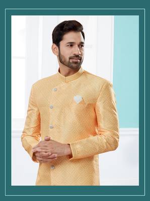 Jackard digital printed with thread work indowestern sherwani set 2