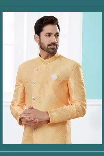 Jackard digital printed with thread work indowestern sherwani set