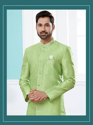 Jackard digital printed with thread work indowestern sherwani set 2