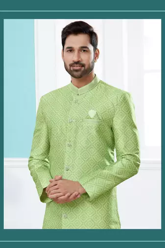 Jackard digital printed with thread work indowestern sherwani set