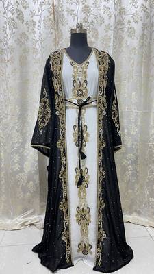 Sale Black & White Embroidered Stone Work Georgette Casual Stitched Wedding Party Wear Dress 271 1