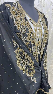 Sale Black & White Embroidered Stone Work Georgette Casual Stitched Wedding Party Wear Dress 271 2