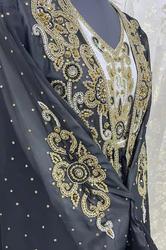 Sale Black & White Embroidered Stone Work Georgette Casual Stitched Wedding Party Wear Dress 271