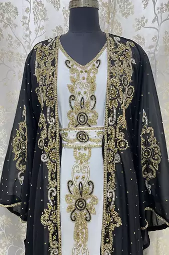 Sale Black & White Embroidered Stone Work Georgette Casual Stitched Wedding Party Wear Dress 271