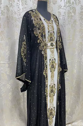 Sale Black & White Embroidered Stone Work Georgette Casual Stitched Wedding Party Wear Dress 271