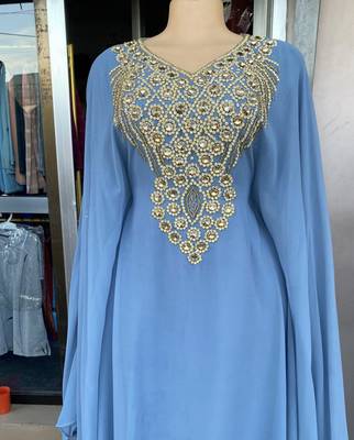 SALE New Handcrafted Zari Stone work Stitched Georgette Kaftan Party Wedding Dresses 3