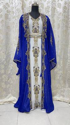Royal-Blue And White Zari Embroidered Stone Work Georgette Casual Stitched Wedding Party Wear Dress 272 1