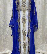 Royal-Blue And White Zari Embroidered Stone Work Georgette Casual Stitched Wedding Party Wear Dress 272