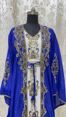 Royal-Blue And White Zari Embroidered Stone Work Georgette Casual Stitched Wedding Party Wear Dress 272 2