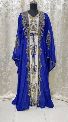 Royal-Blue And White Zari Embroidered Stone Work Georgette Casual Stitched Wedding Party Wear Dress 272 3