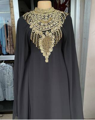 Black Handcrafted Zari Stone work Stitched Georgette Kaftan Party Wedding Dresses 1