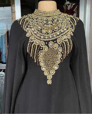 Black Handcrafted Zari Stone work Stitched Georgette Kaftan Party Wedding Dresses 2