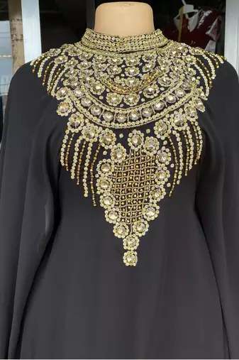 Black Handcrafted Zari Stone work Stitched Georgette Kaftan Party Wedding Dresses