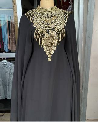 Black Handcrafted Zari Stone work Stitched Georgette Kaftan Party Wedding Dresses 3