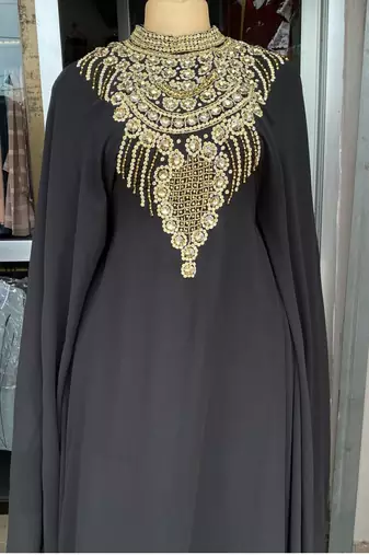 Black Handcrafted Zari Stone work Stitched Georgette Kaftan Party Wedding Dresses
