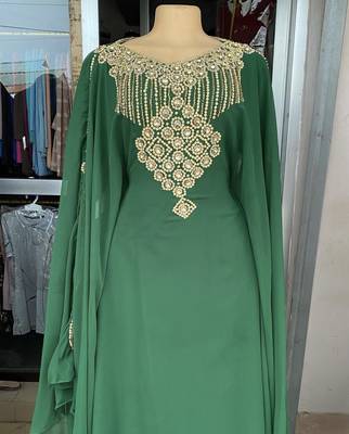 Green Handcrafted Zari Stone Bedded work Stitched Kaftan Party Wedding Dresses  1