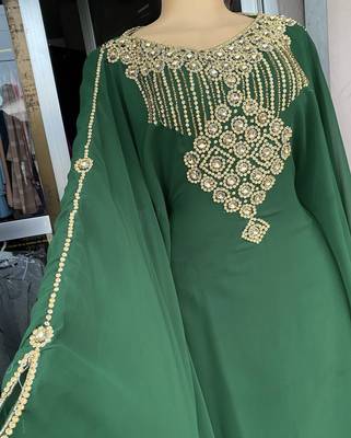 Green Handcrafted Zari Stone Bedded work Stitched Kaftan Party Wedding Dresses  2