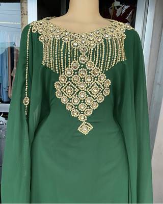 Green Handcrafted Zari Stone Bedded work Stitched Kaftan Party Wedding Dresses  3
