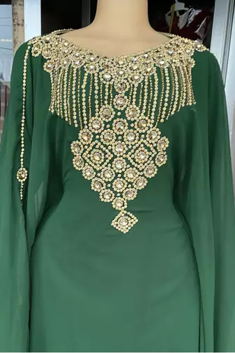 Green Handcrafted Zari Stone Bedded work Stitched Kaftan Party Wedding Dresses 