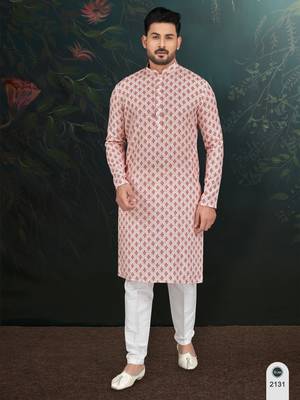 Degital printed with full amrodery thread work kurta pajama set 1