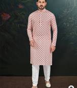 Degital printed with full amrodery thread work kurta pajama set
