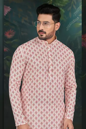 Degital printed with full amrodery thread work kurta pajama set
