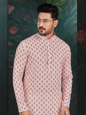 Degital printed with full amrodery thread work kurta pajama set 3