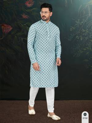 Degital printed with full amrodery thread work kurta pajama set 1