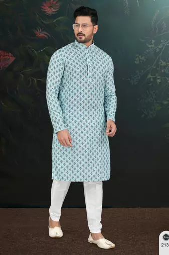 Degital printed with full amrodery thread work kurta pajama set