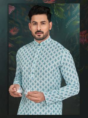 Degital printed with full amrodery thread work kurta pajama set 3
