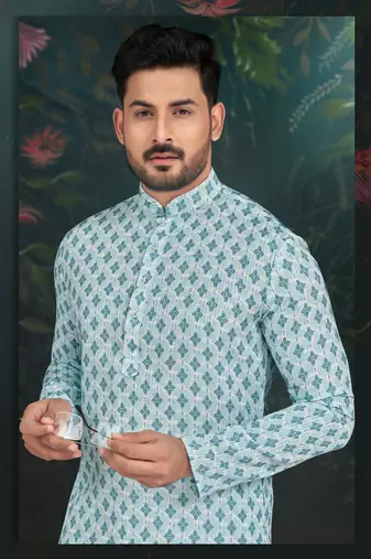 Degital printed with full amrodery thread work kurta pajama set