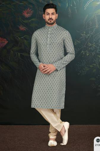 Degital printed with full amrodery thred work kurta pajama set