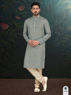 Degital printed with full amrodery thread work kurta pajama set 2