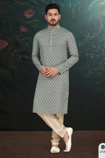 Degital printed with full amrodery thread work kurta pajama set