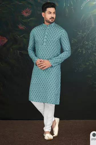 Degital printed with full amrodery thread work kurta pajama set