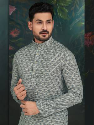 Degital printed with full amrodery thread work kurta pajama set 3