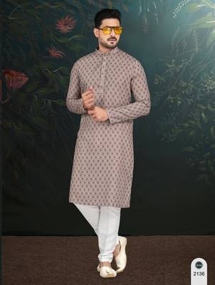 Degital printed with full amrodery thread work kurta pajama set 1