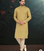 Degital printed with full amrodery thread work kurta pajama set