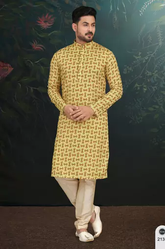 Degital printed with full amrodery thread work kurta pajama set