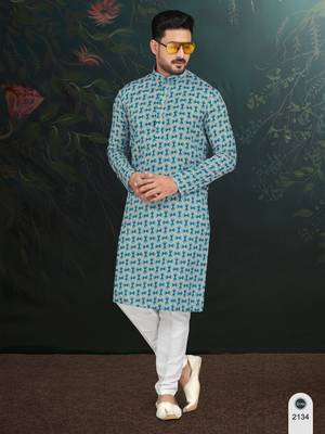 Degital printed with full amrodery thread work kurta pajama set 1