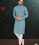 Degital printed with full amrodery thread work kurta pajama set