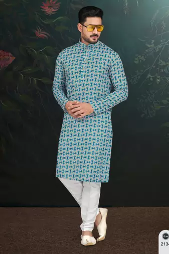 Degital printed with full amrodery thread work kurta pajama set