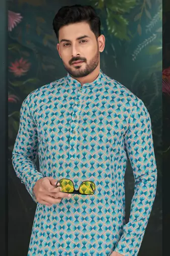 Degital printed with full amrodery thread work kurta pajama set