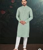 Degital printed with full amrodery thread work kurta pajama set